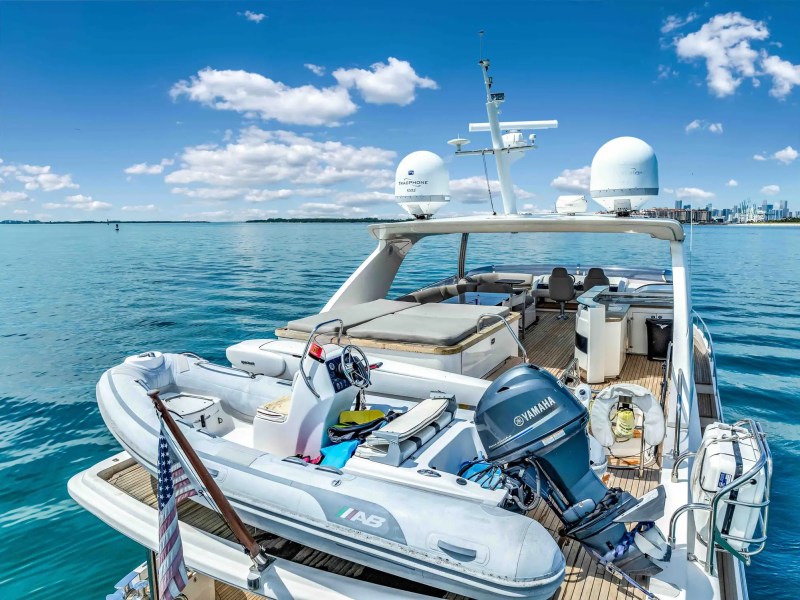 88' Princess yacht charter tender and aft deck Miami Beach Biscayne Bay