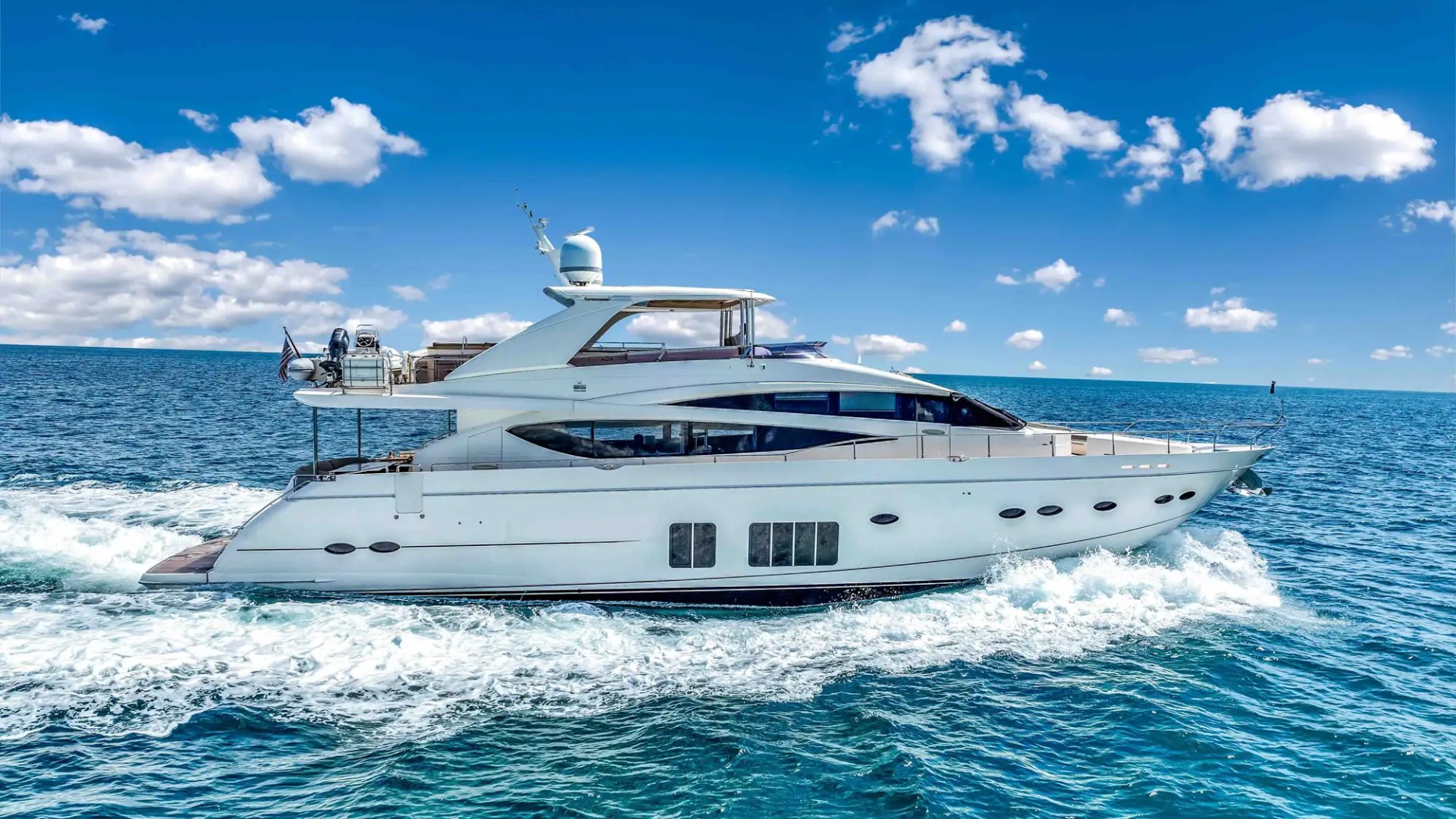 88' Princess yacht charter cruising Miami Beach in Biscayne Bay