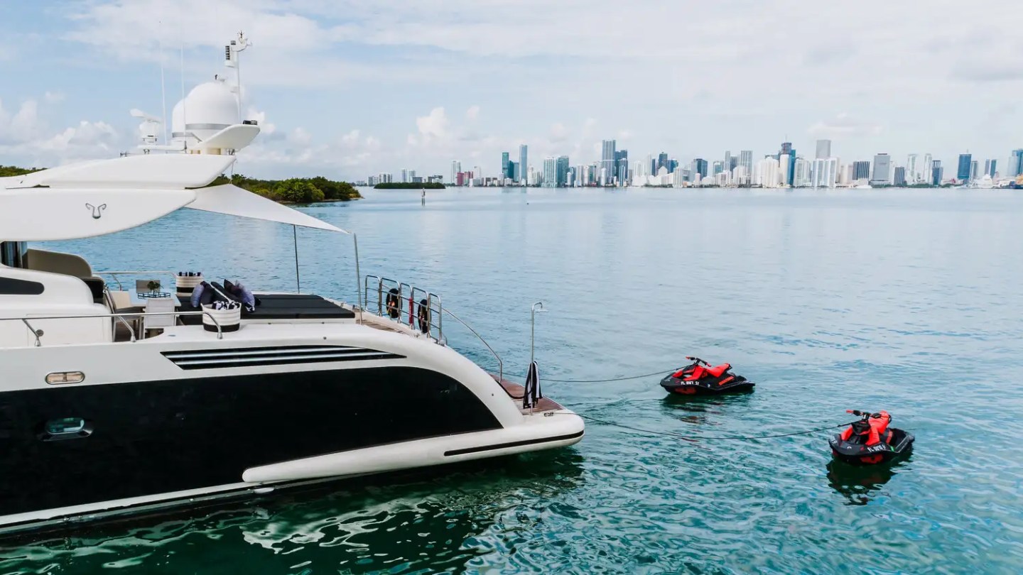 Swim platform with JetSkis on 101′ Leopard Miami