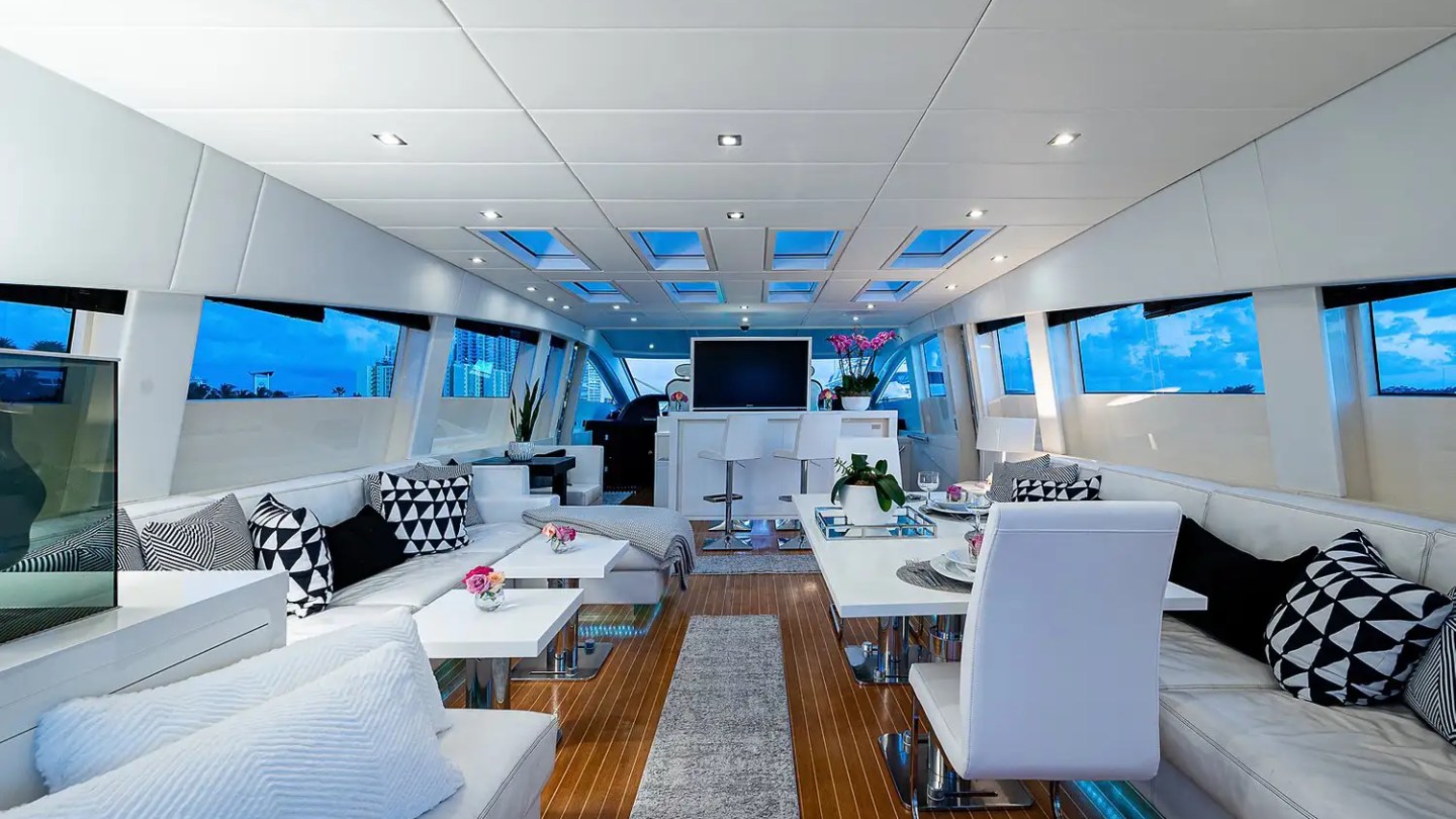 Lounge seating detail on 101′ Leopard Miami