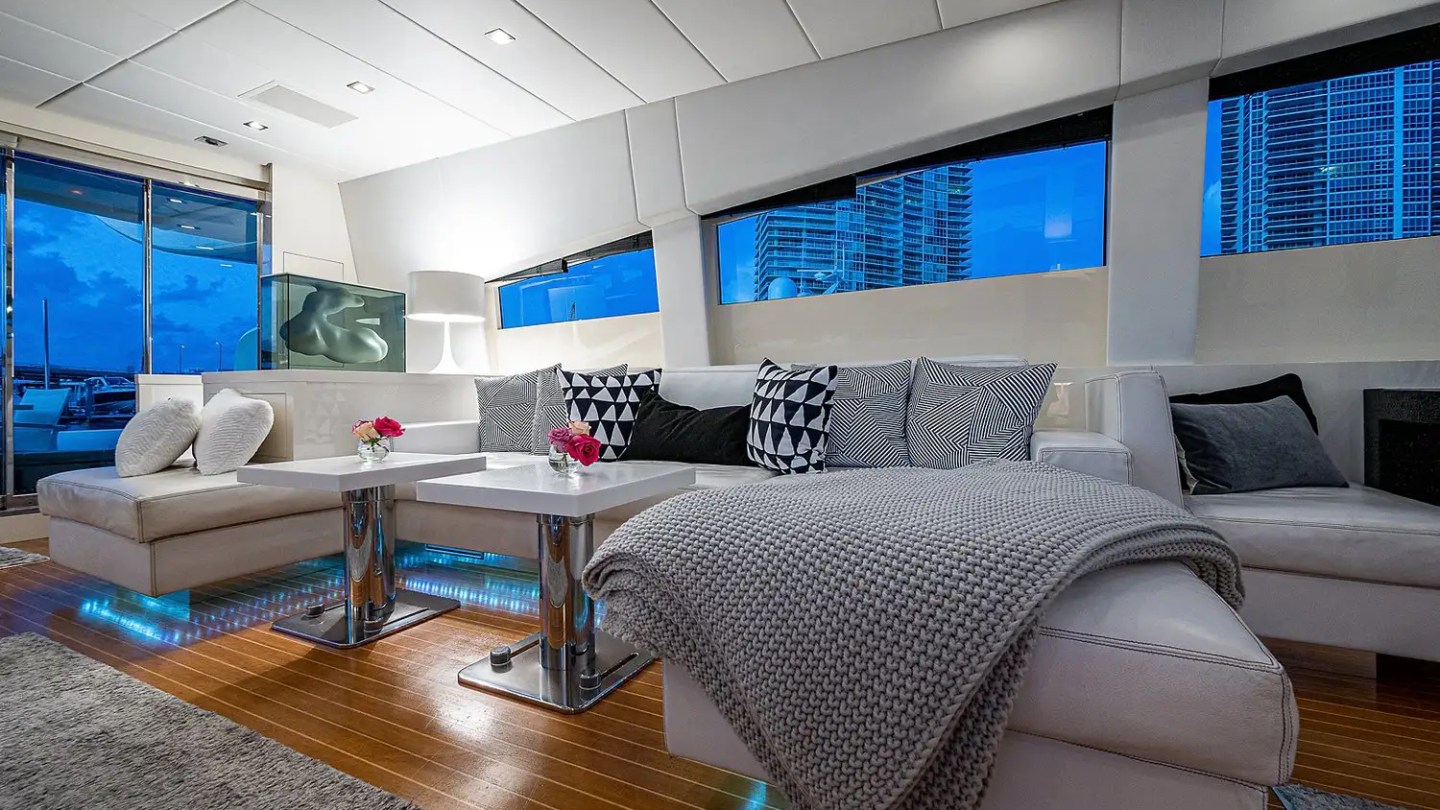 Lounge seating detail on 101′ Leopard Miami