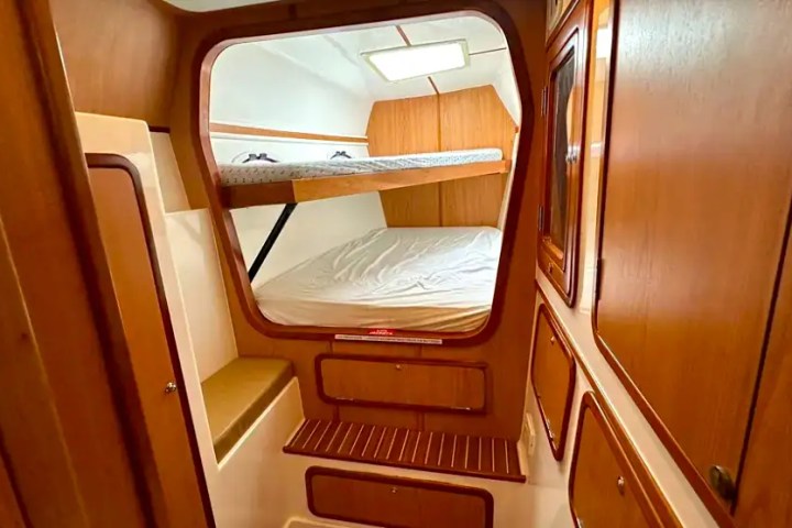 Stateroom upholstery detail on 52′ Africat Miami