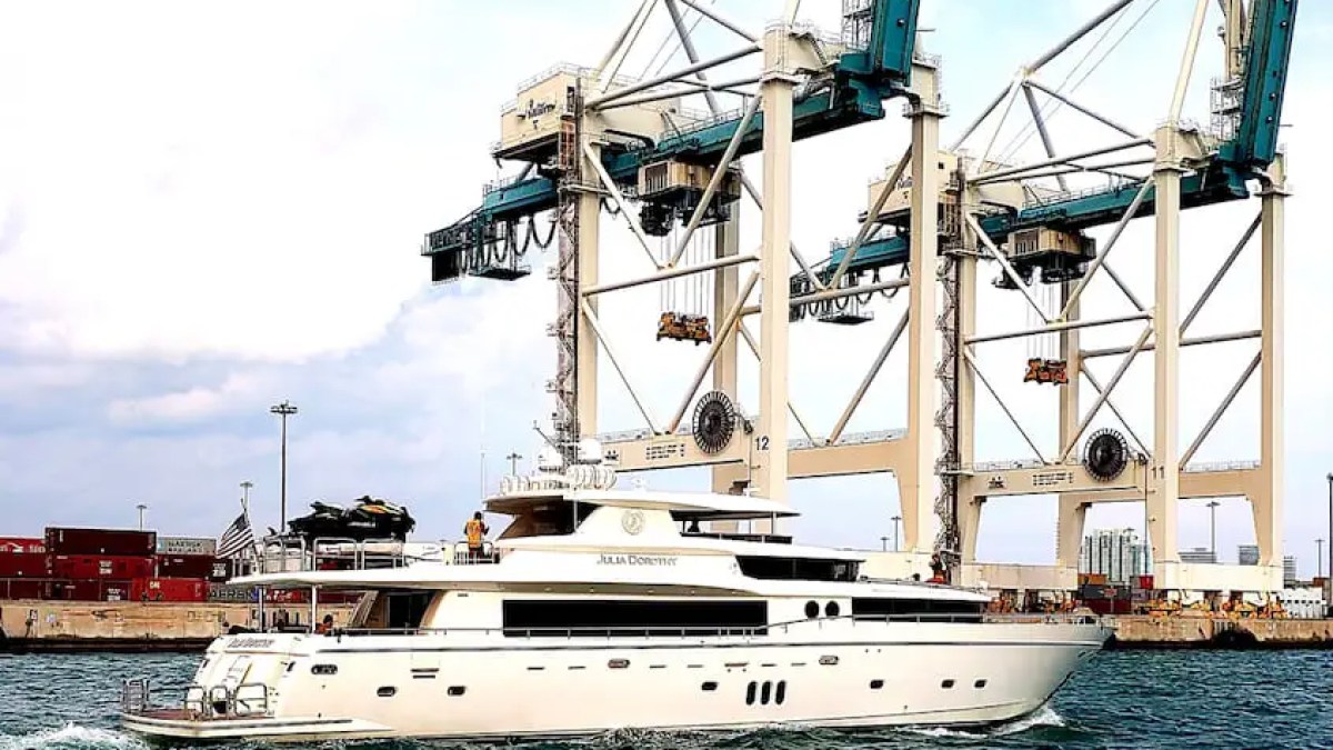 Side-deck with city view on 103′ Johnson Key Biscayne