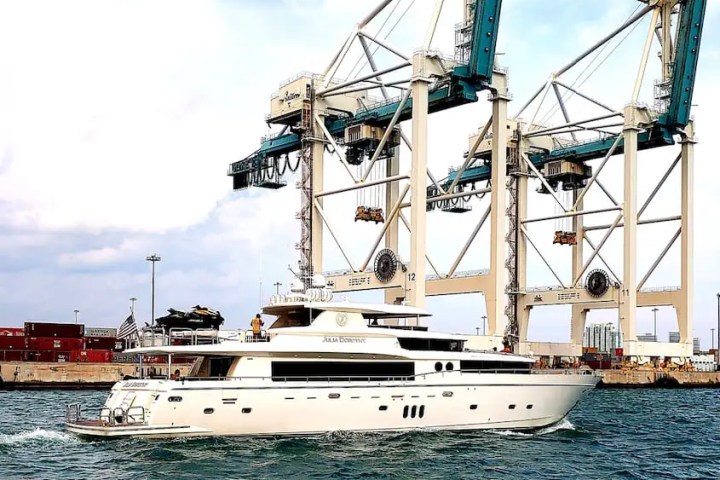 Side-deck with city view on 103′ Johnson Key Biscayne