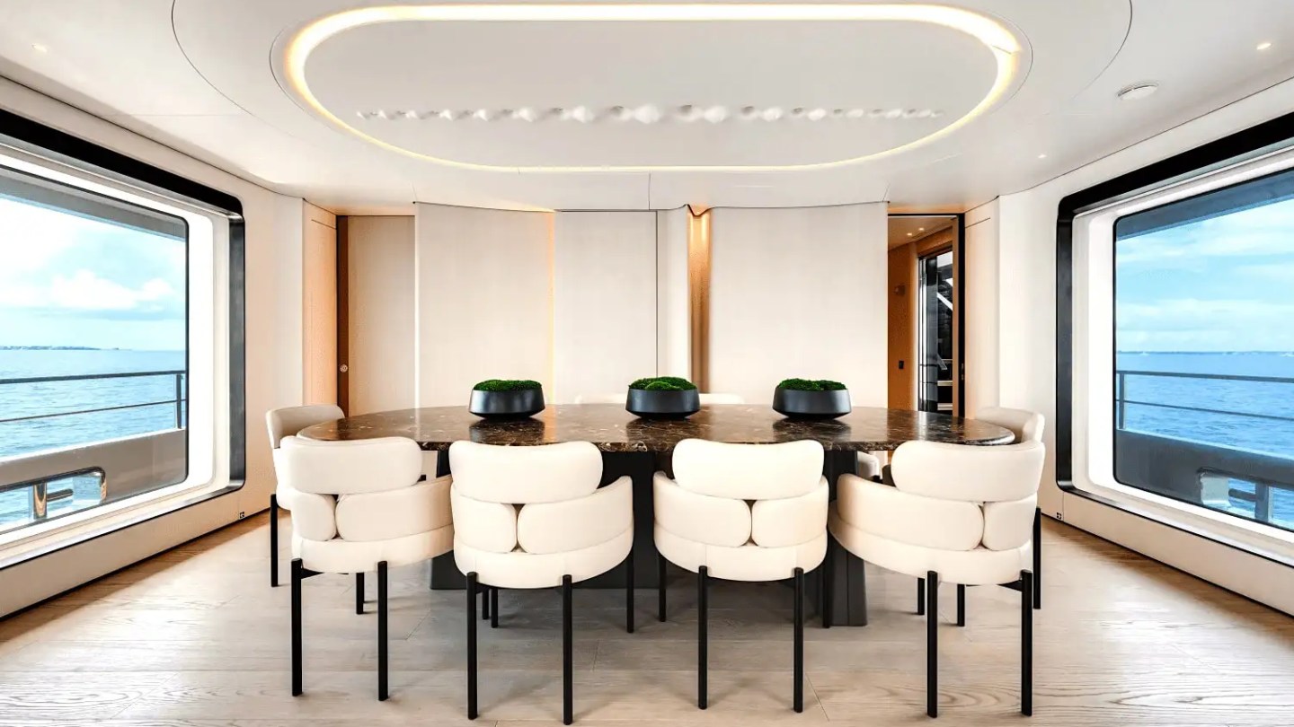 Interior dining table on 118′ Azimut Miami
