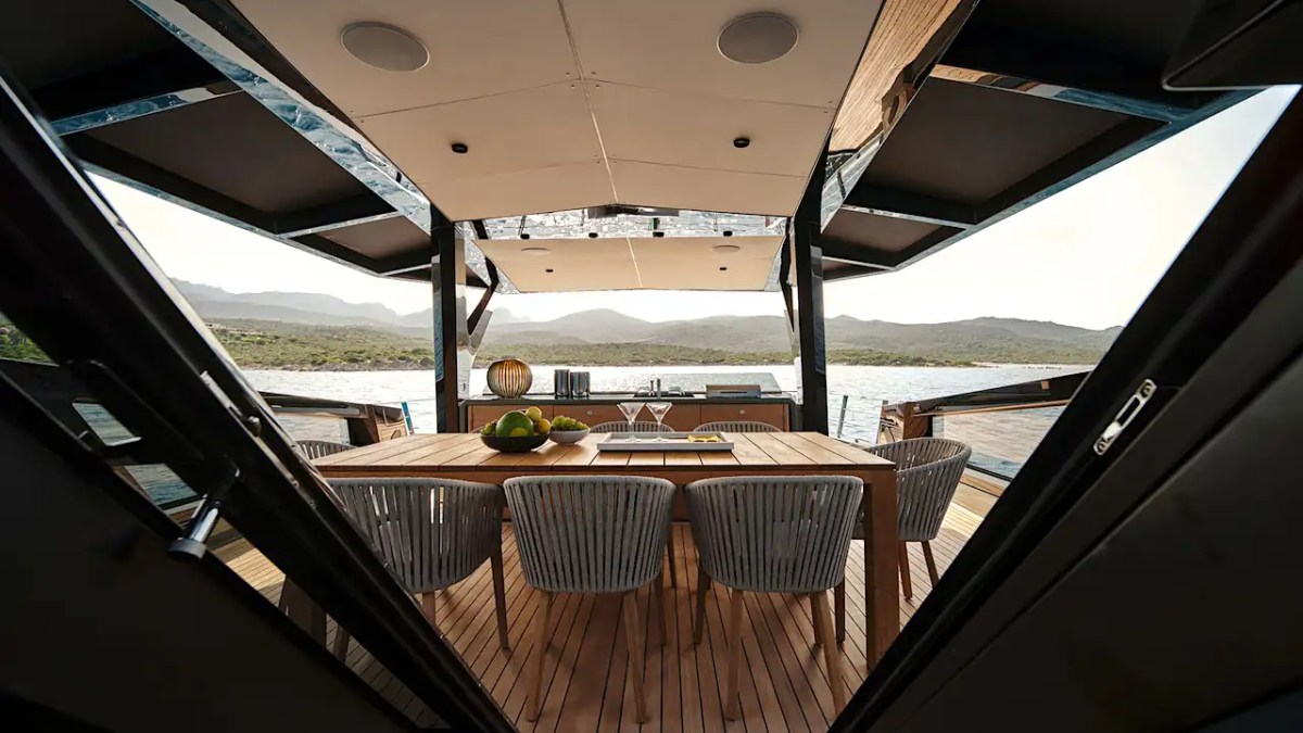 Dining and lounge combined view on 85′ Wally Miami