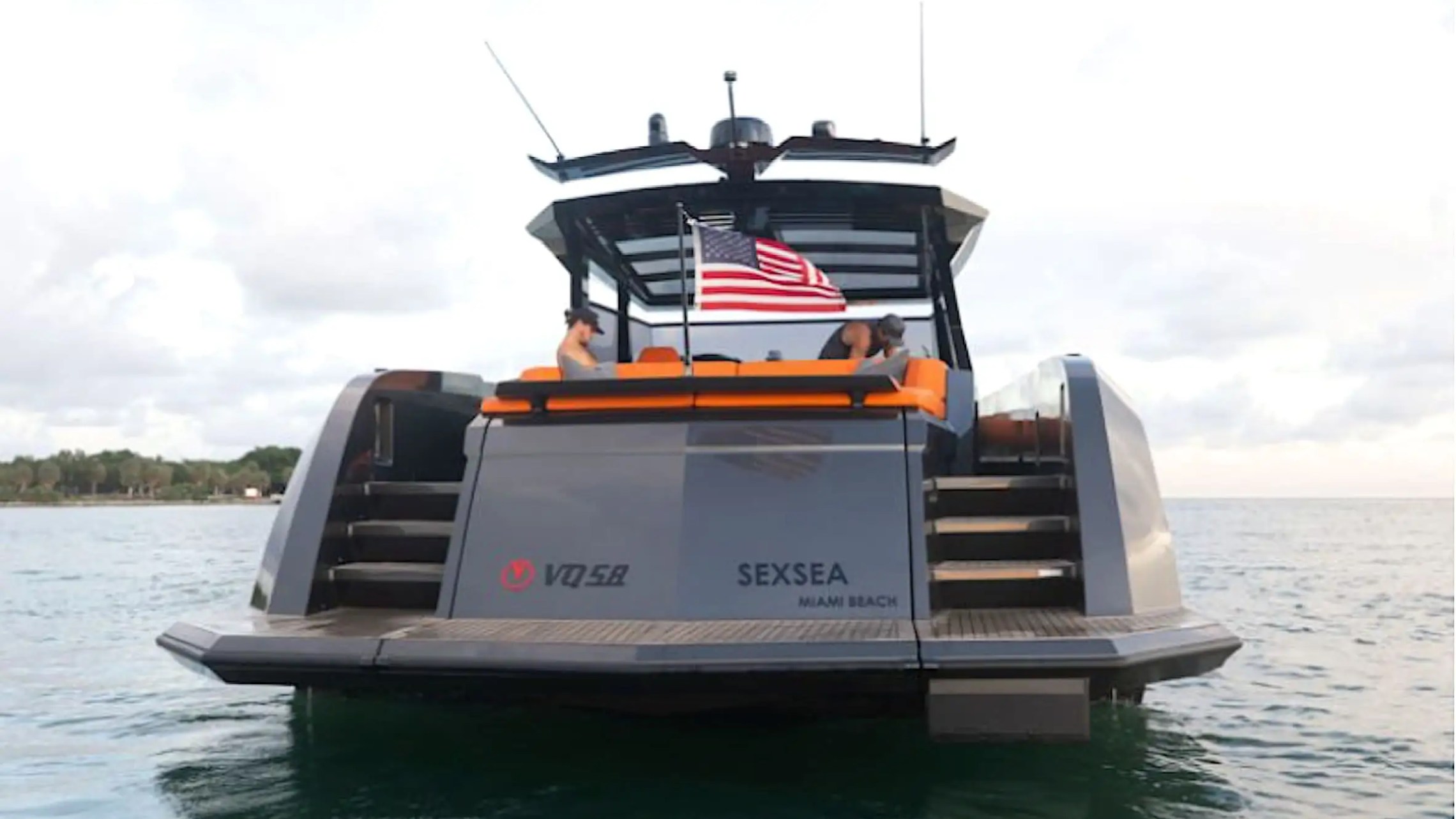 58′ Vanquish yacht docked stern view