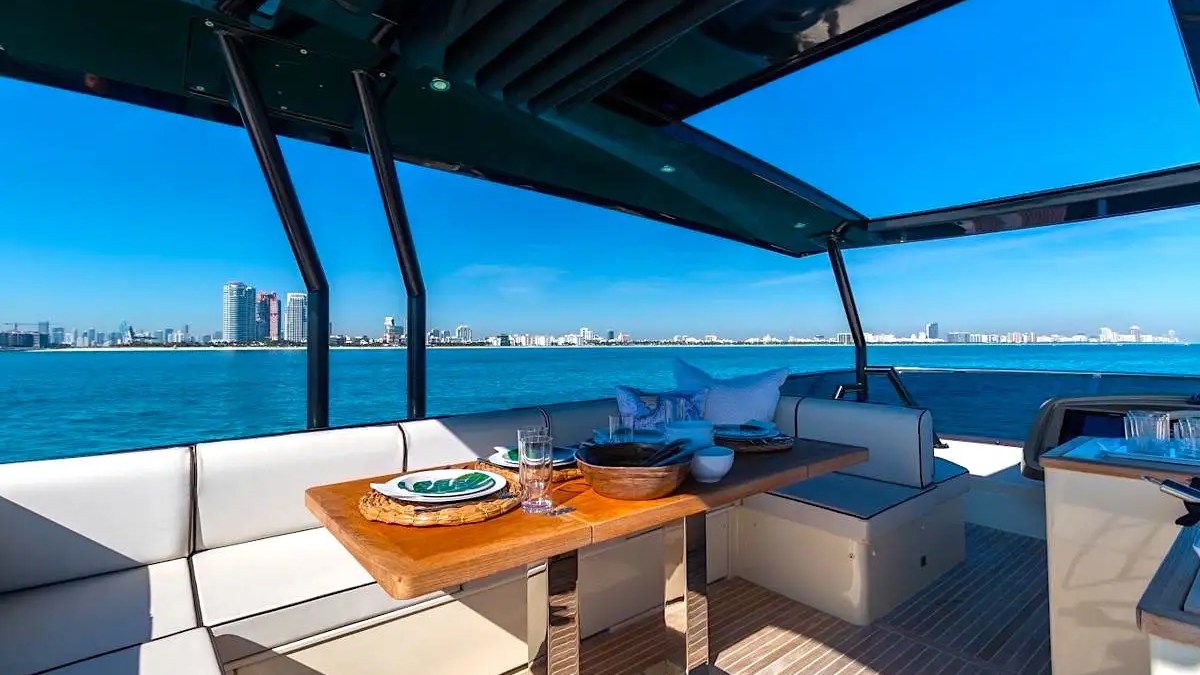 62′ Beneteau yacht flybridge helm and seating