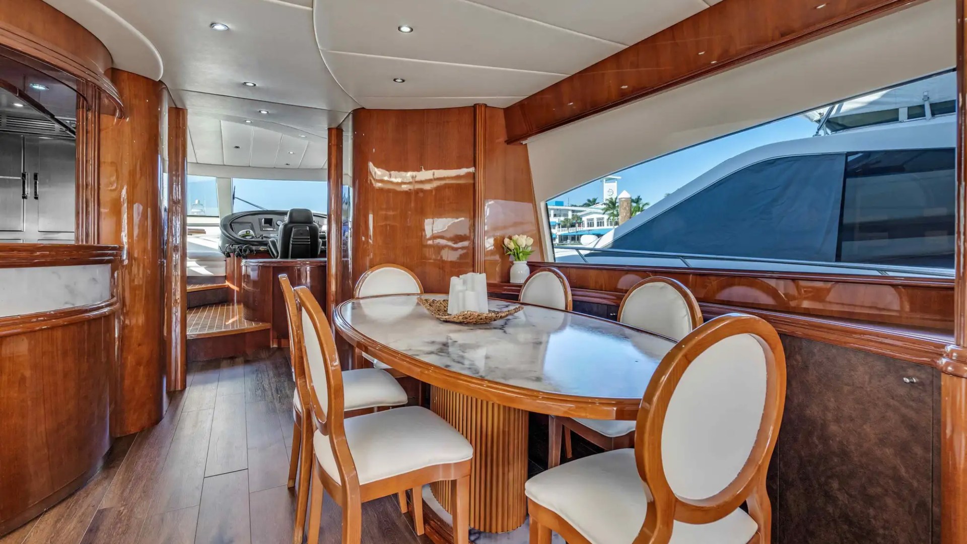 90' Azimut yacht charter interior dining area Miami Beach