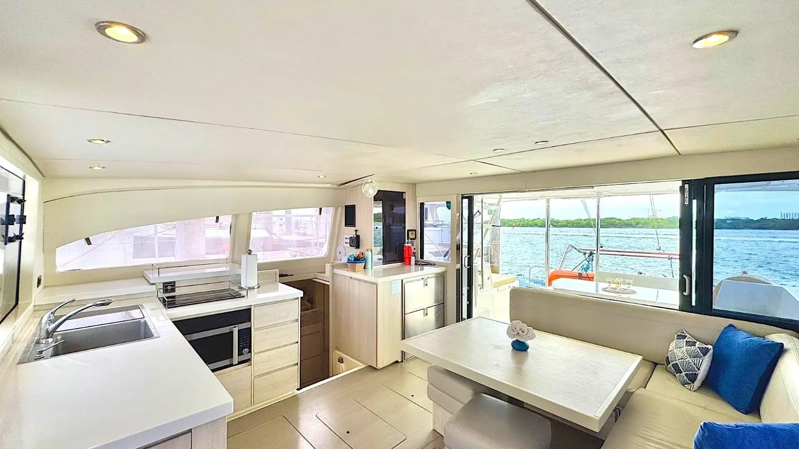 Ambient ceiling lights over lounge area