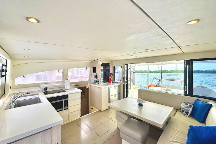 Ambient ceiling lights over lounge area