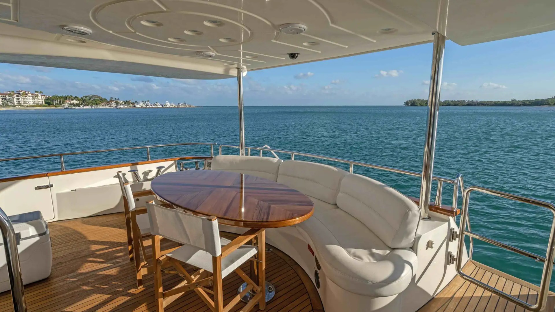 90' Azimut yacht charter aft deck dining Miami Beach Biscayne Bay