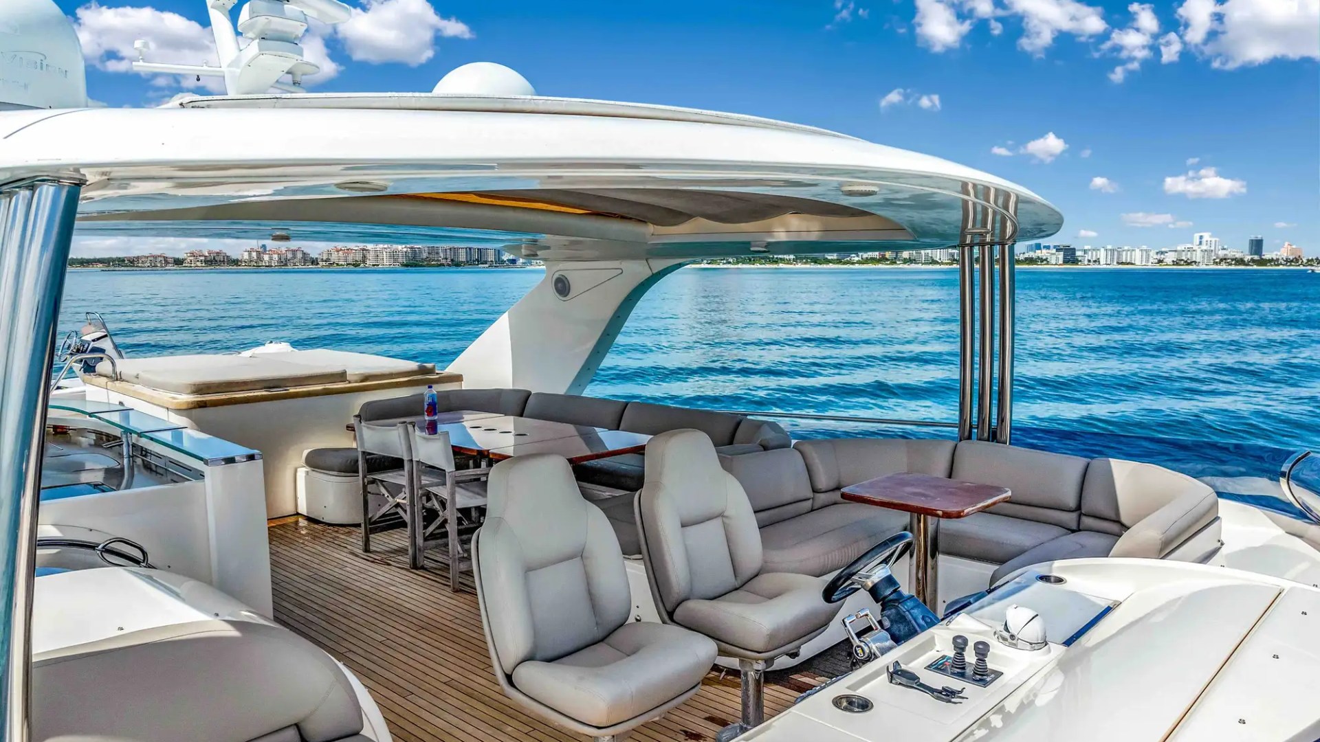 88' Princess yacht charter flybridge helm lounge Miami Beach Biscayne Bay
