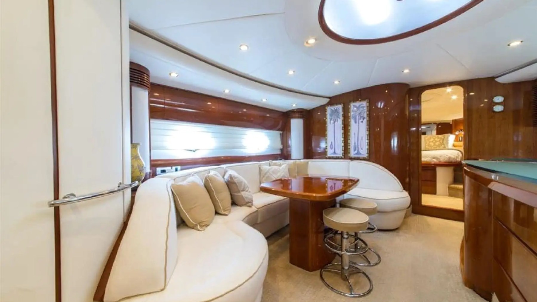 70' Princess yacht charter interior lounge seating Miami Beach