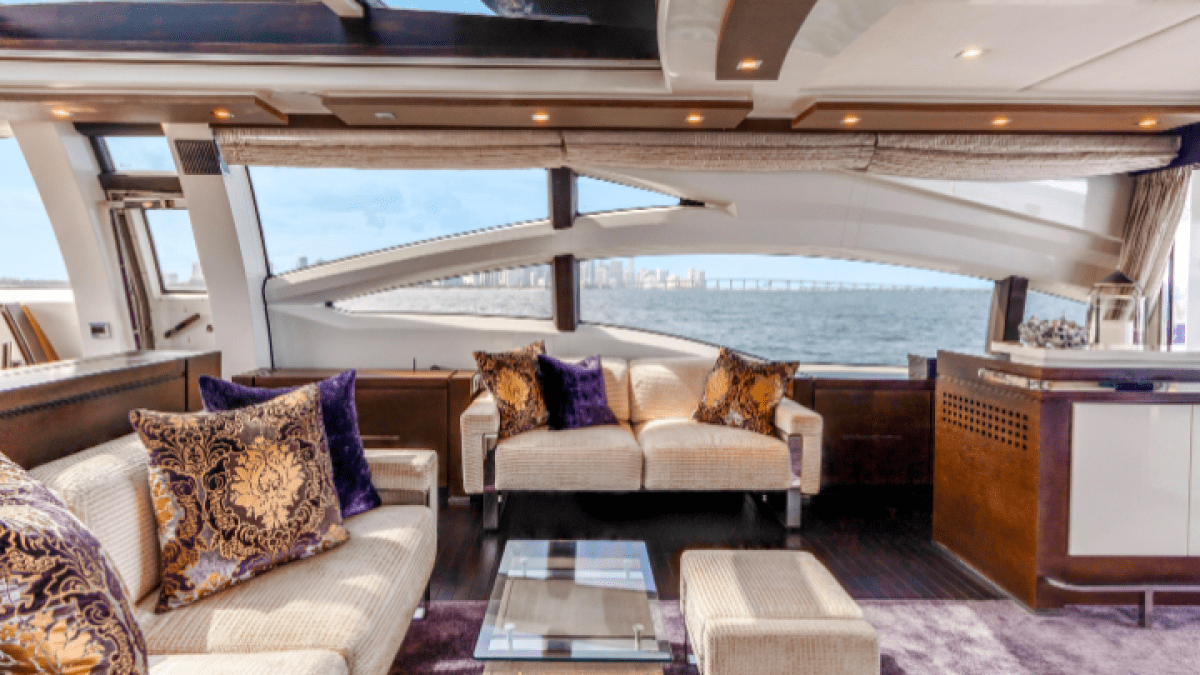 Lounge seating detail on 103′ Azimut Miami