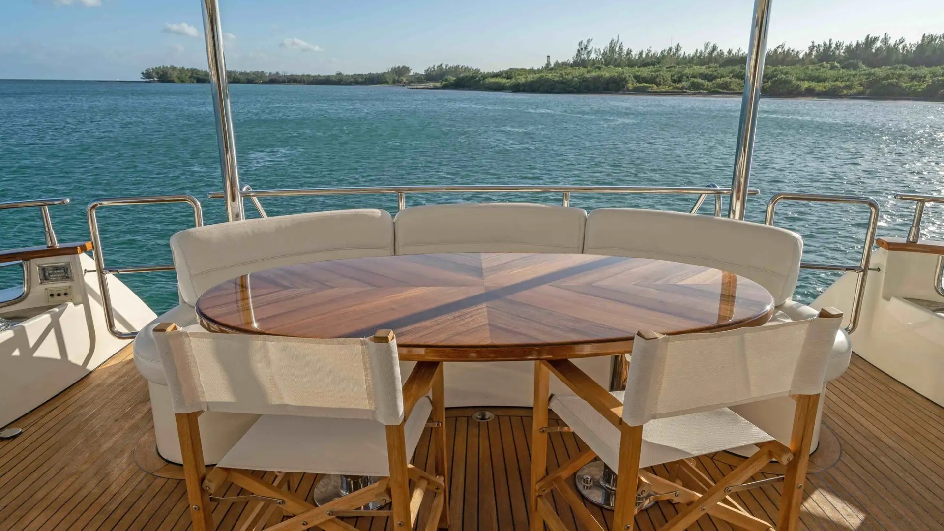 90' Azimut yacht charter aft deck dining area Miami Beach Biscayne Bay