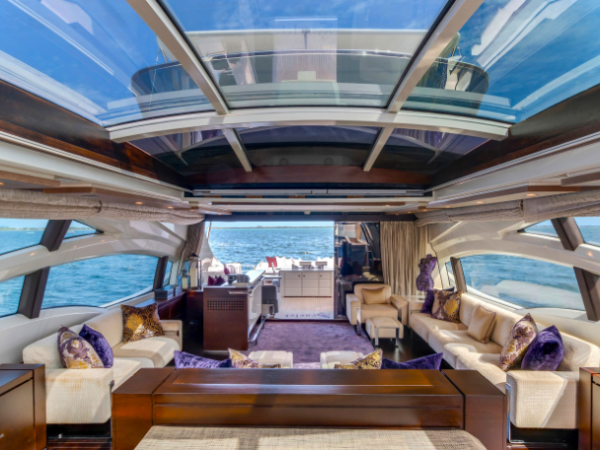 Salon window water view on 103′ Azimut Miami