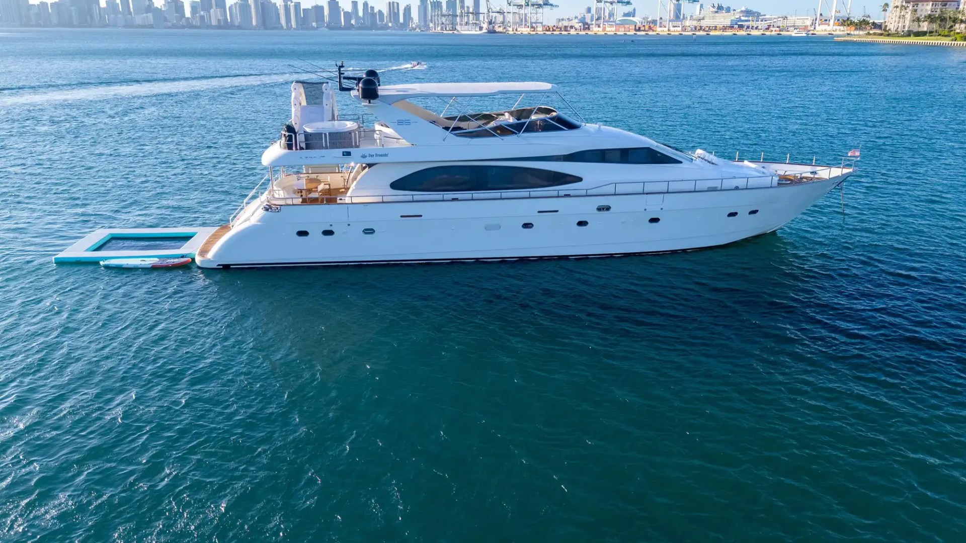90' Azimut yacht charter aft deck dining Miami Beach Biscayne Bay