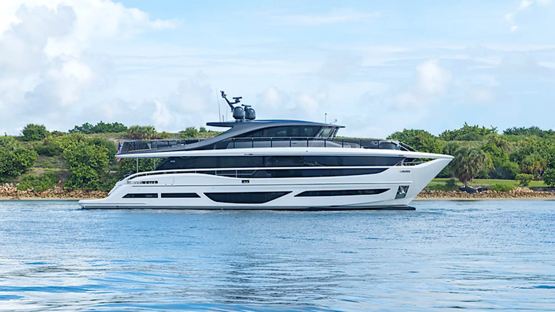 Aerial skyline reveal of 100′ Princess Miami