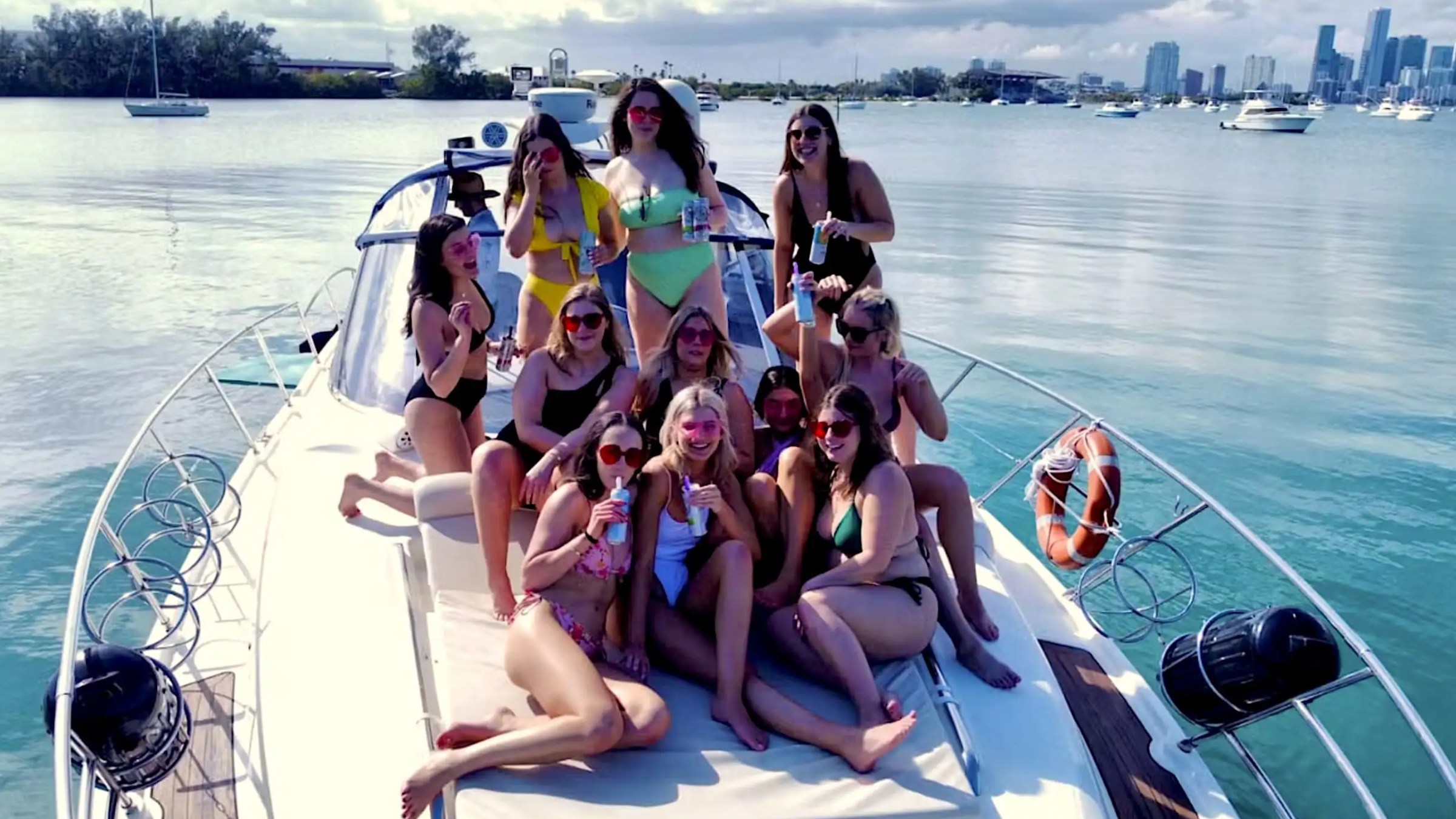 50′ Cranchi lounge deck area Key Biscayne