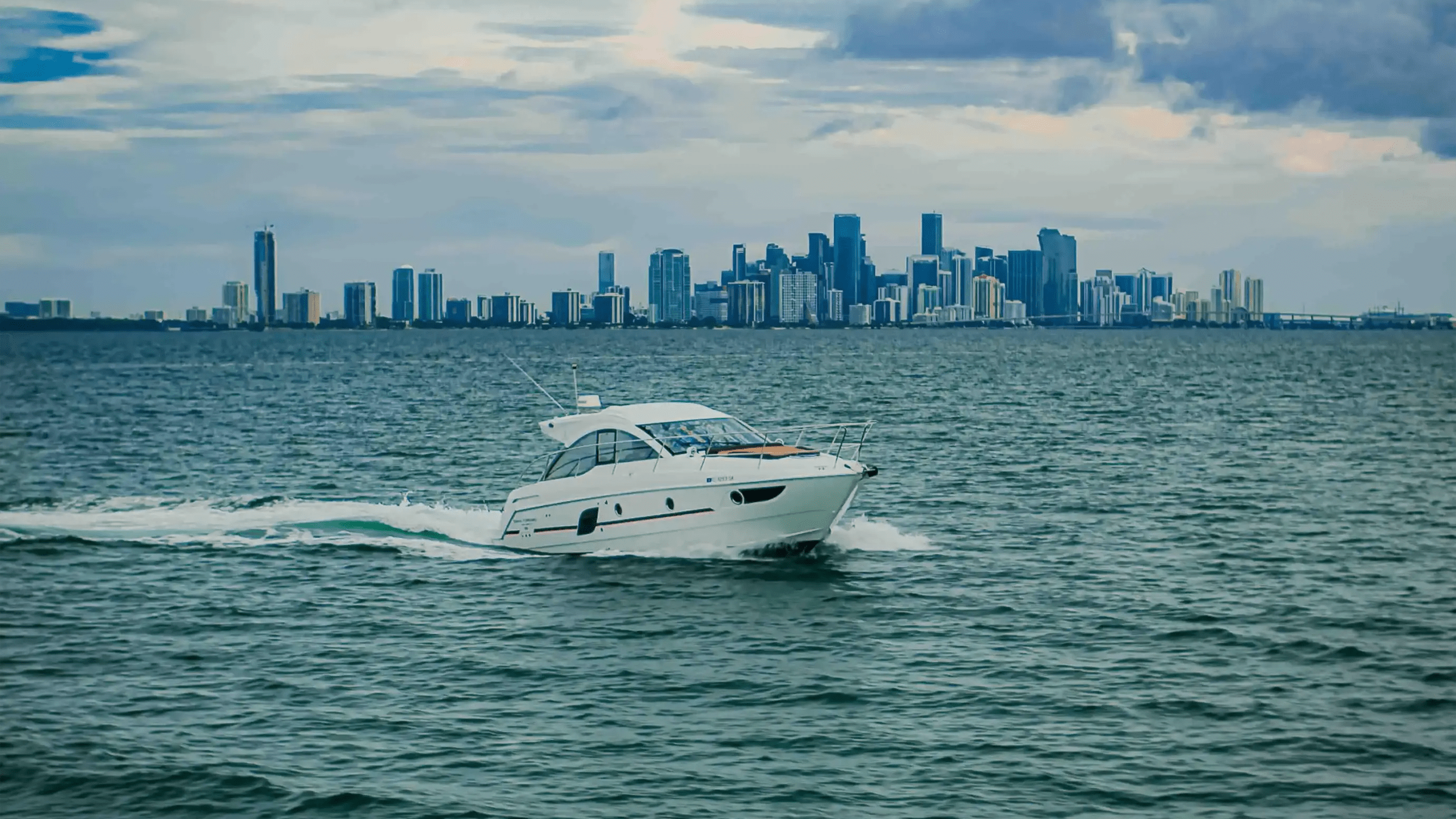 38′ Beneteau shaded lounge area Key Biscayne