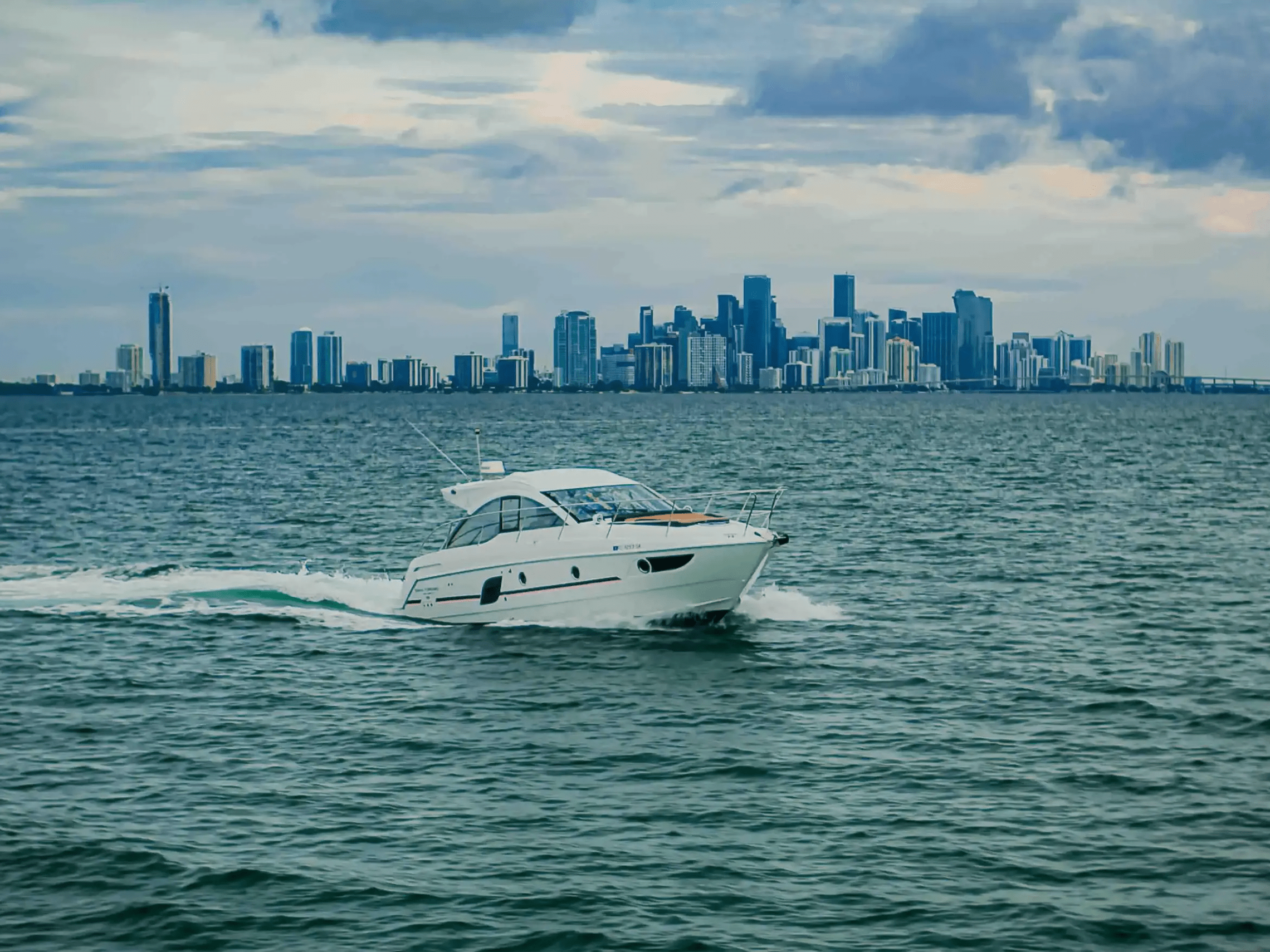 38′ Beneteau shaded lounge area Key Biscayne