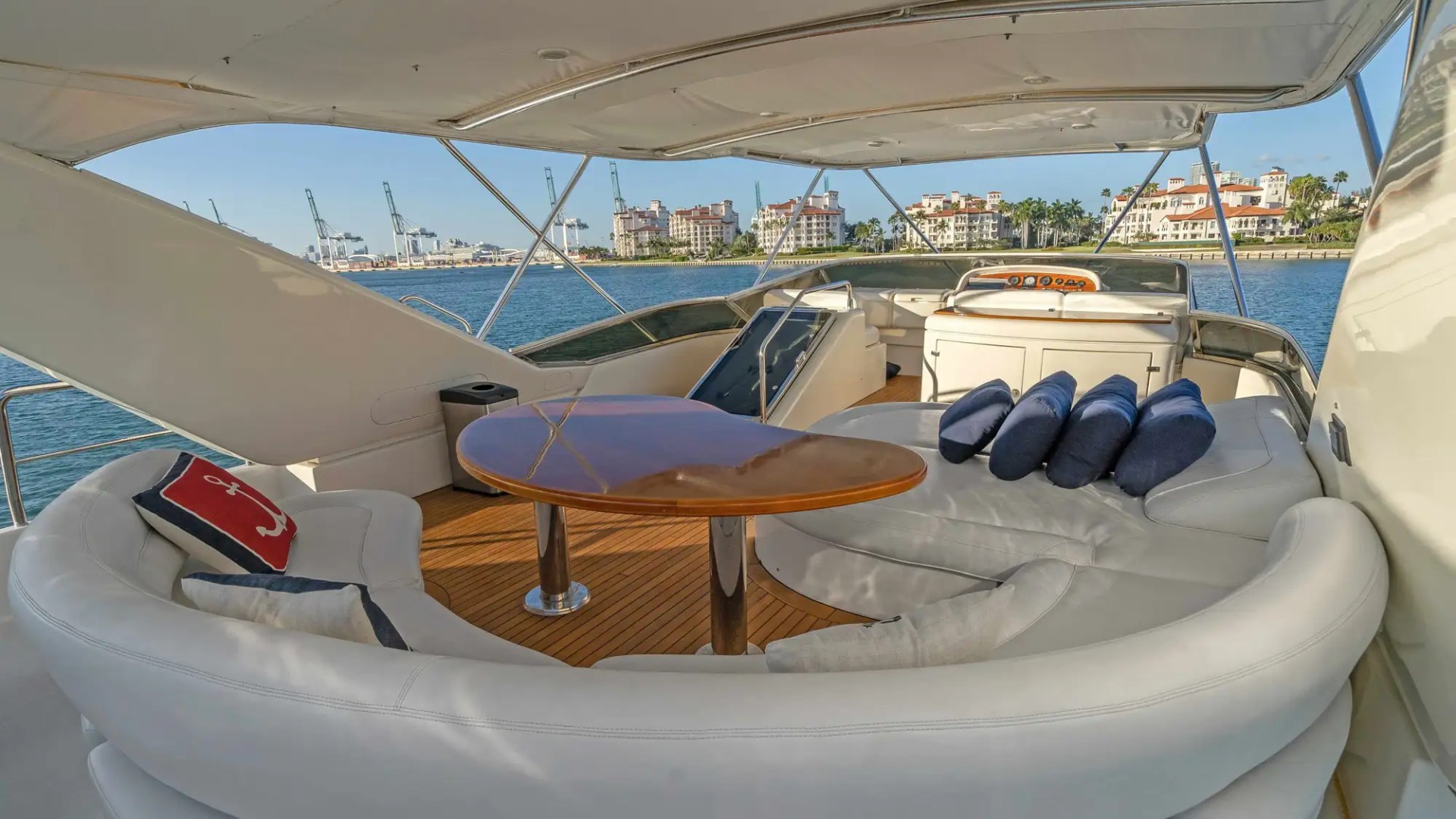 90' Azimut yacht charter flybridge lounge seating Miami Beach Biscayne Bay