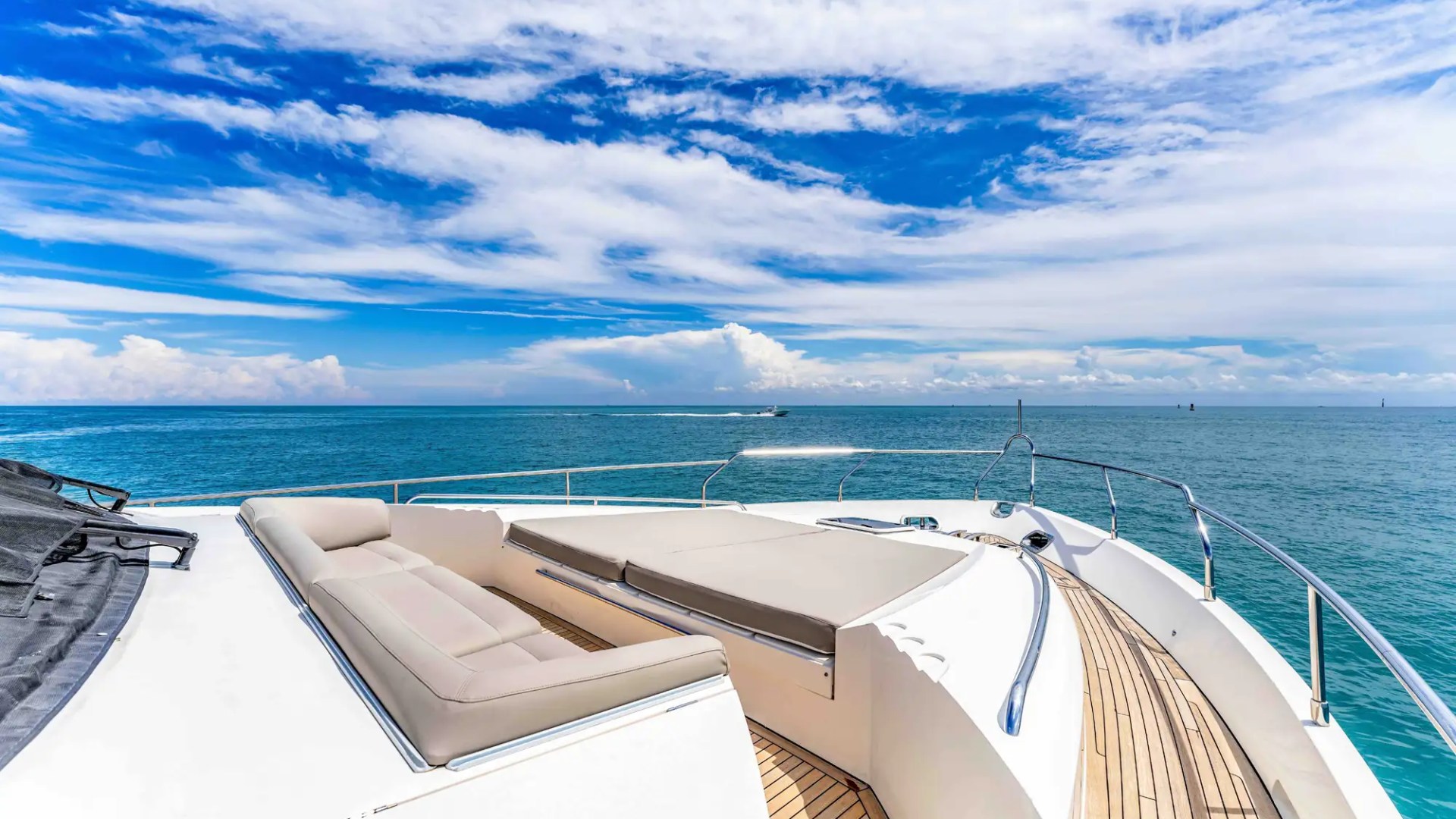 88' Princess yacht charter bow sun lounge Miami Beach Biscayne Bay view
