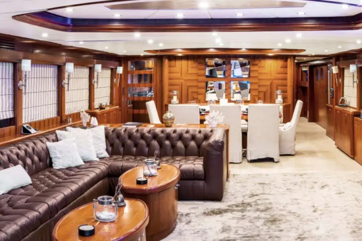 Main saloon lounge on 103′ Johnson Key Biscayne