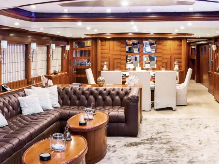 Main saloon lounge on 103′ Johnson Key Biscayne