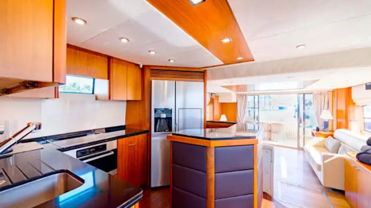 75' Sunseeker yacht charter modern galley kitchen interior in Miami Beach