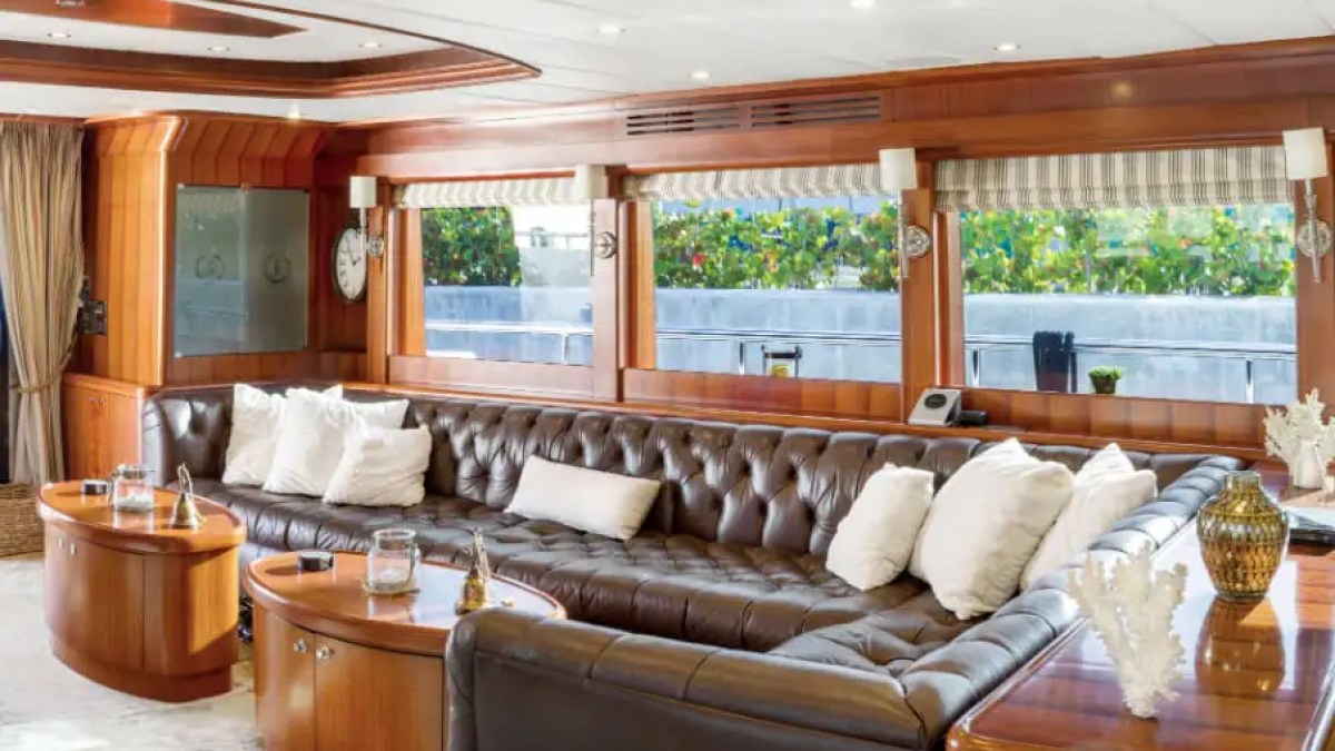 Lounge seating with accent lighting on 103′ Johnson Key Biscayne