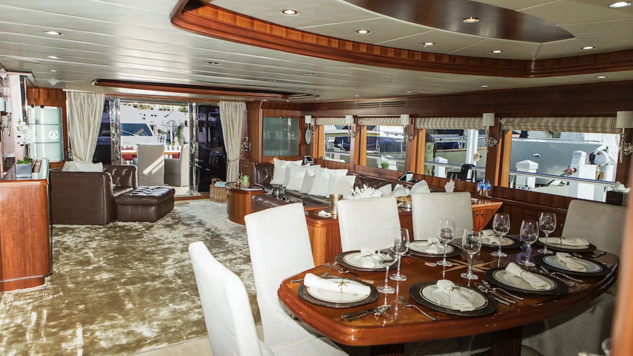 Panoramic saloon windows on 103′ Johnson Key Biscayne