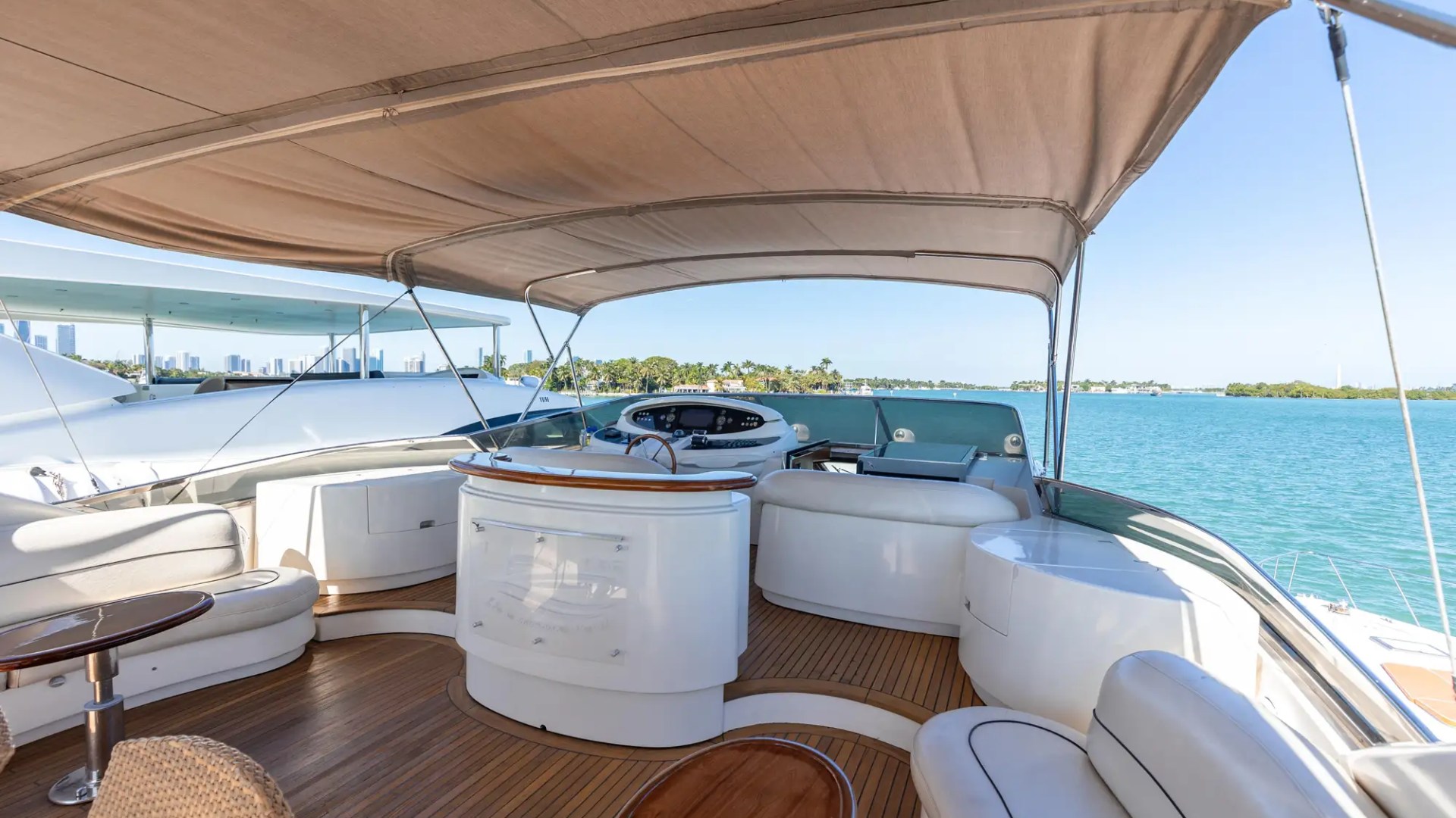 Flybridge helm on 100′ Azimut Miami