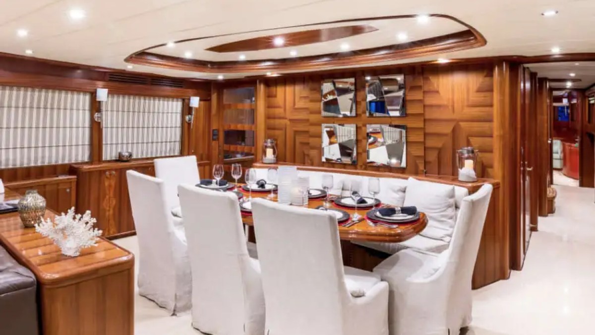 Interior table game area on 103′ Johnson Key Biscayne