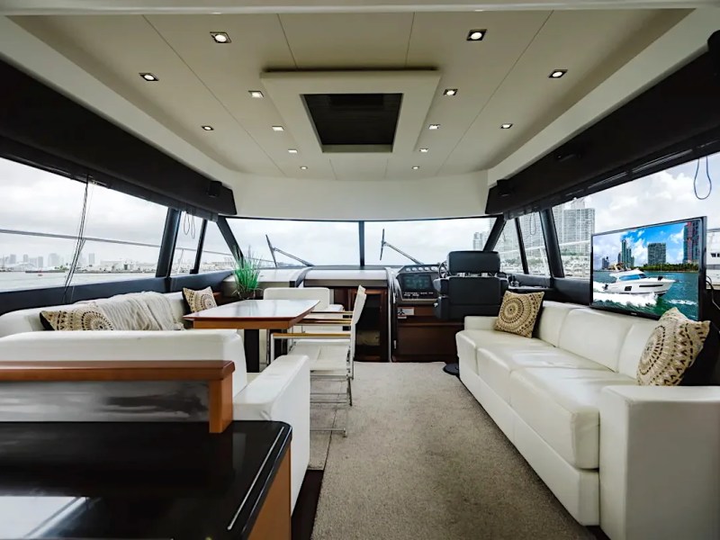 62′ Prestige yacht interior salon with panoramic windows