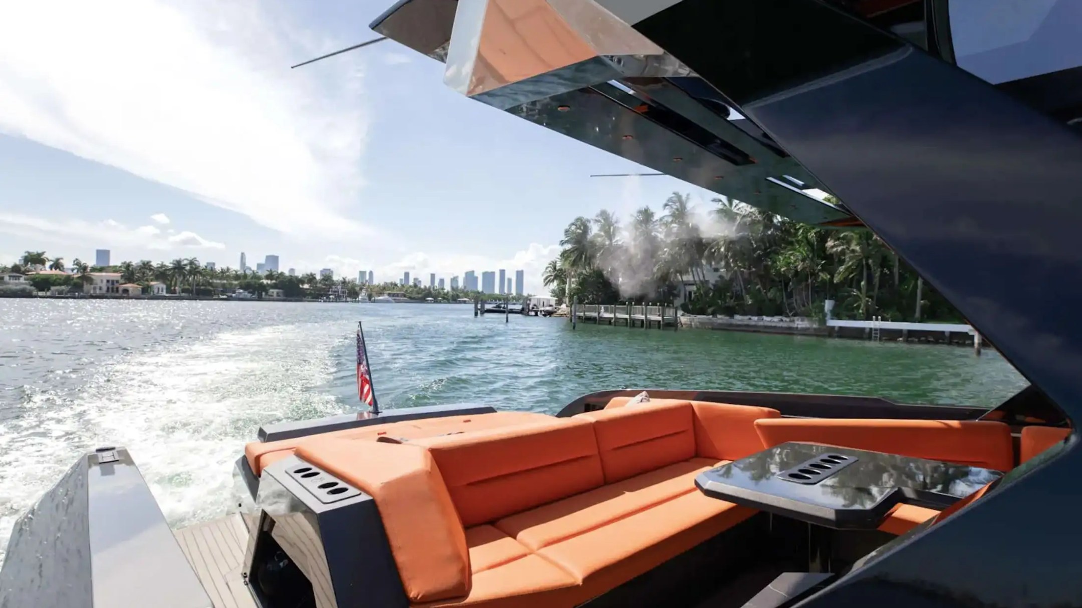 58′ Vanquish yacht aft deck seating and lounge
