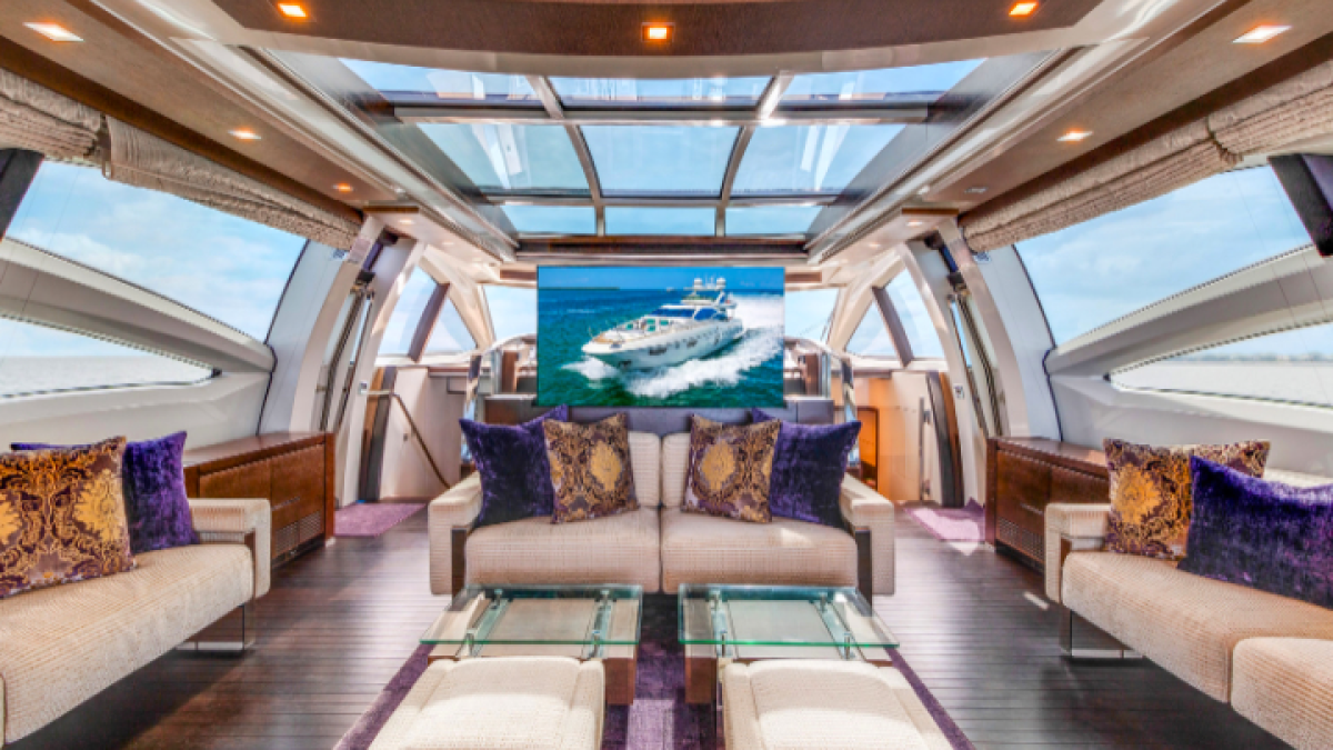 Main salon lounge on 103′ Azimut Miami