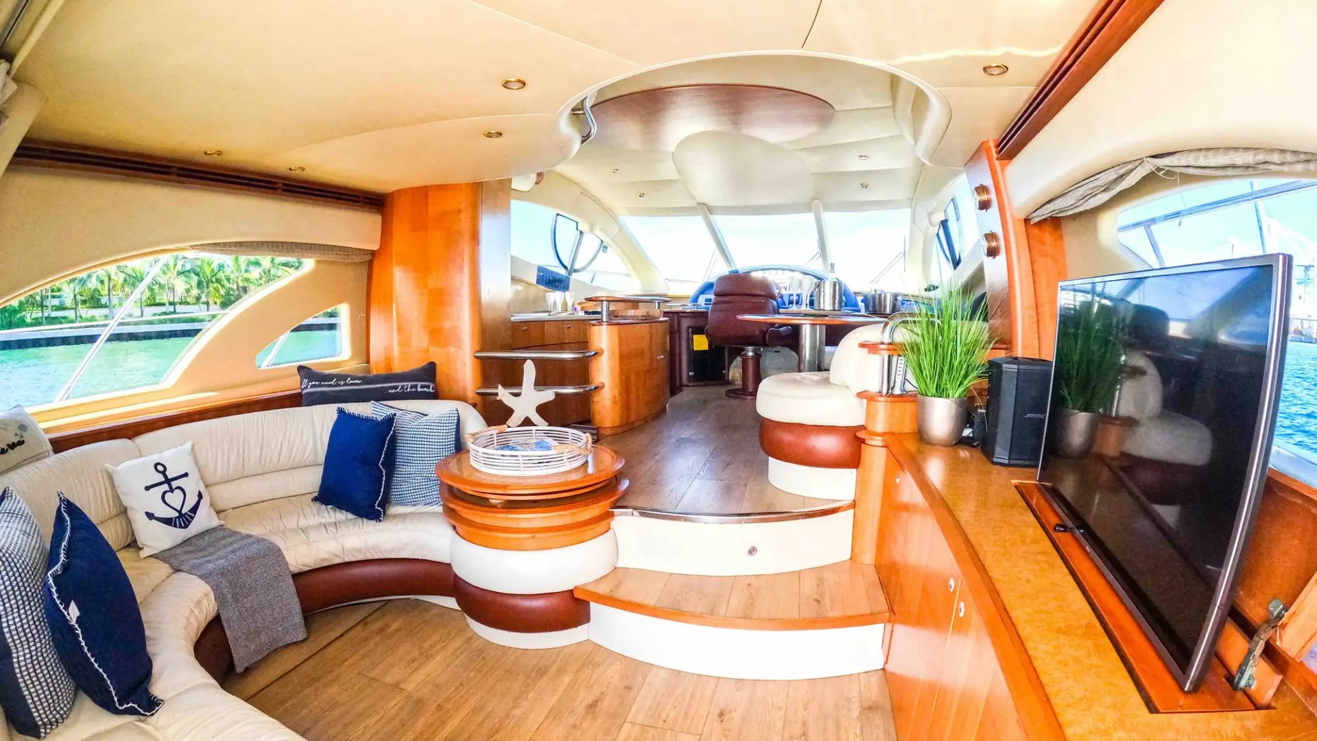 57′ Azimut yacht interior salon with panoramic windows