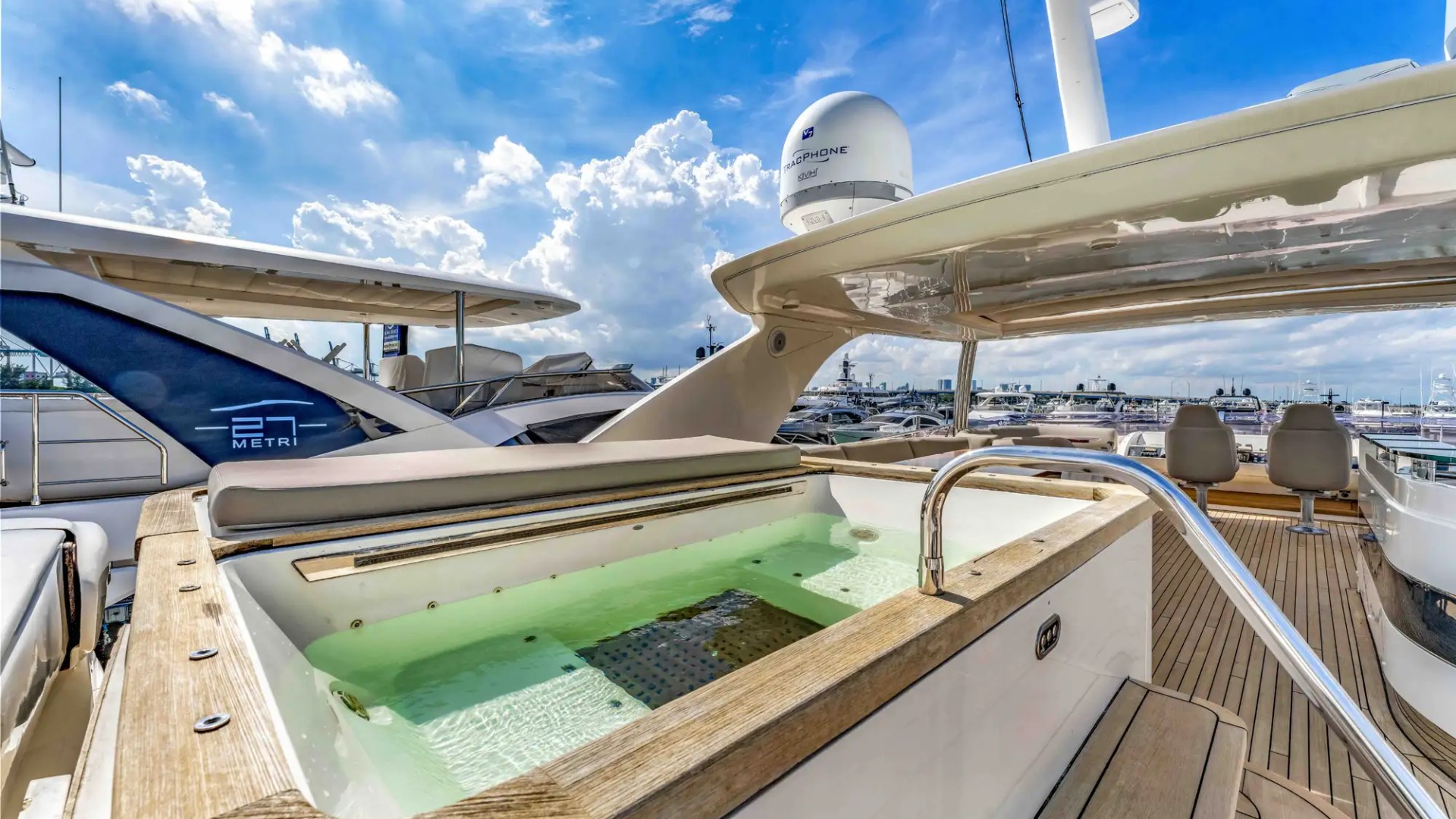 88' Princess yacht charter flybridge jacuzzi Miami Beach marina