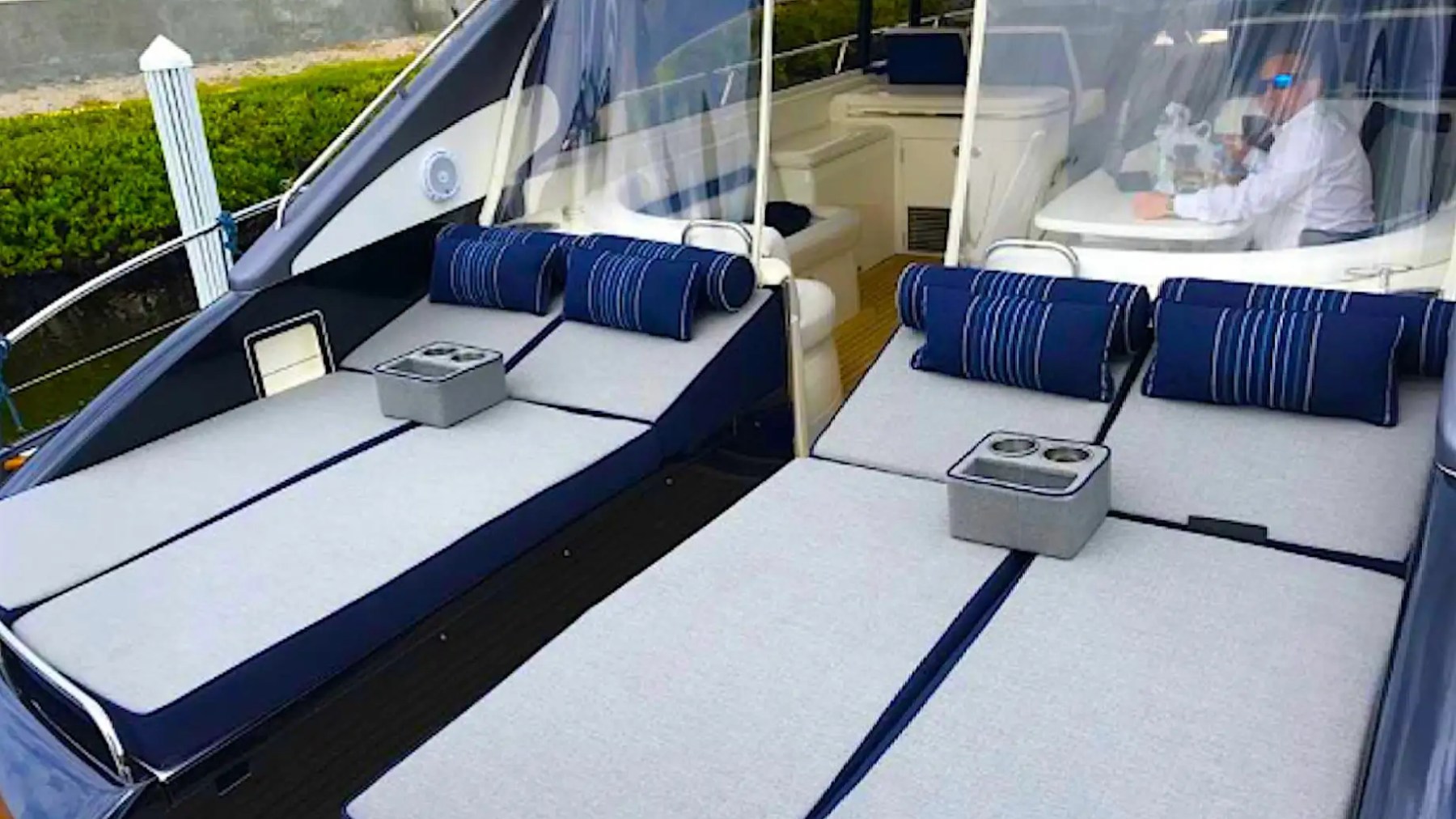 70' Princess yacht charter bow sun lounge seating Miami Beach