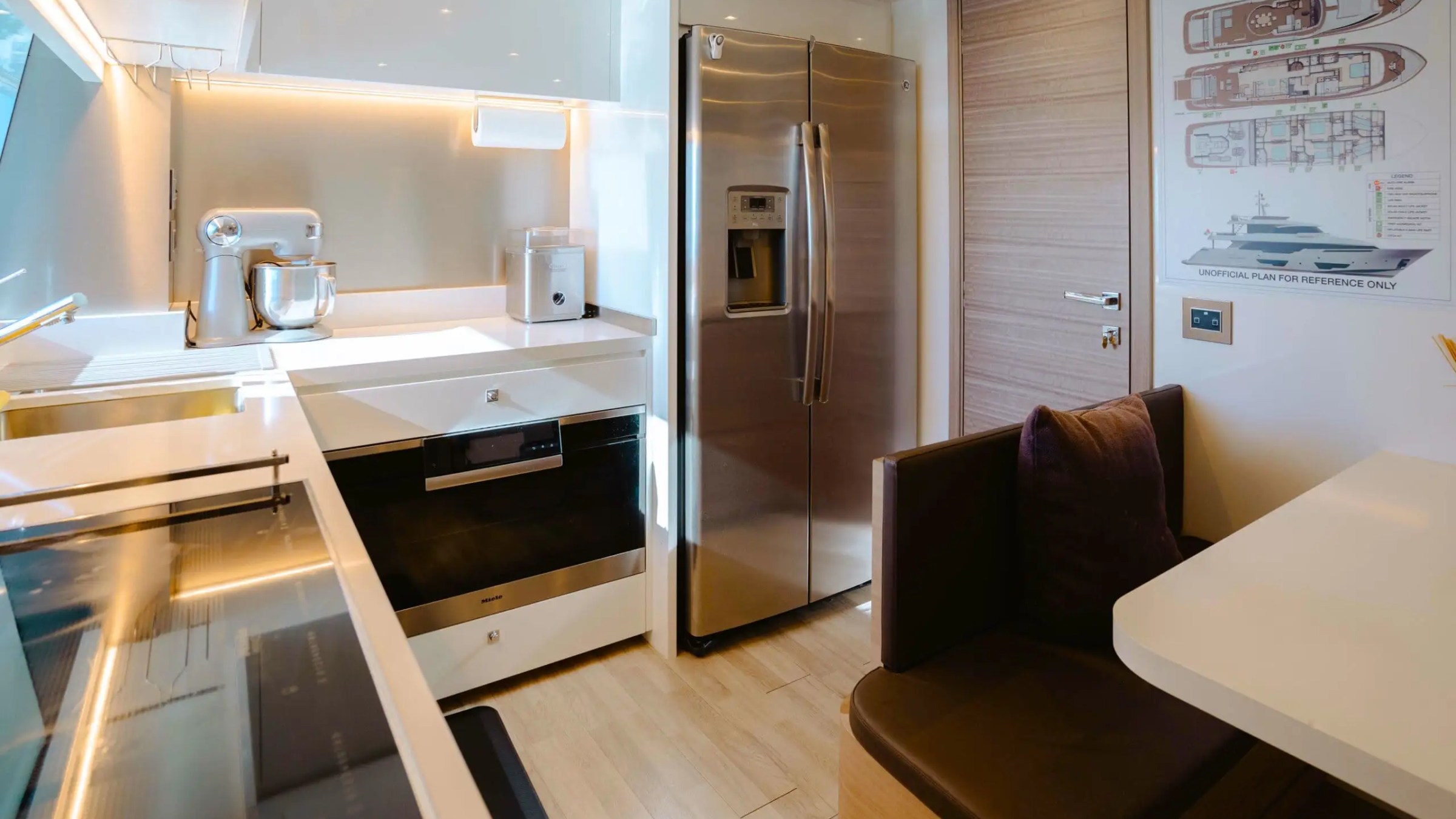 Galley counter on 95′ Custom Line Miami