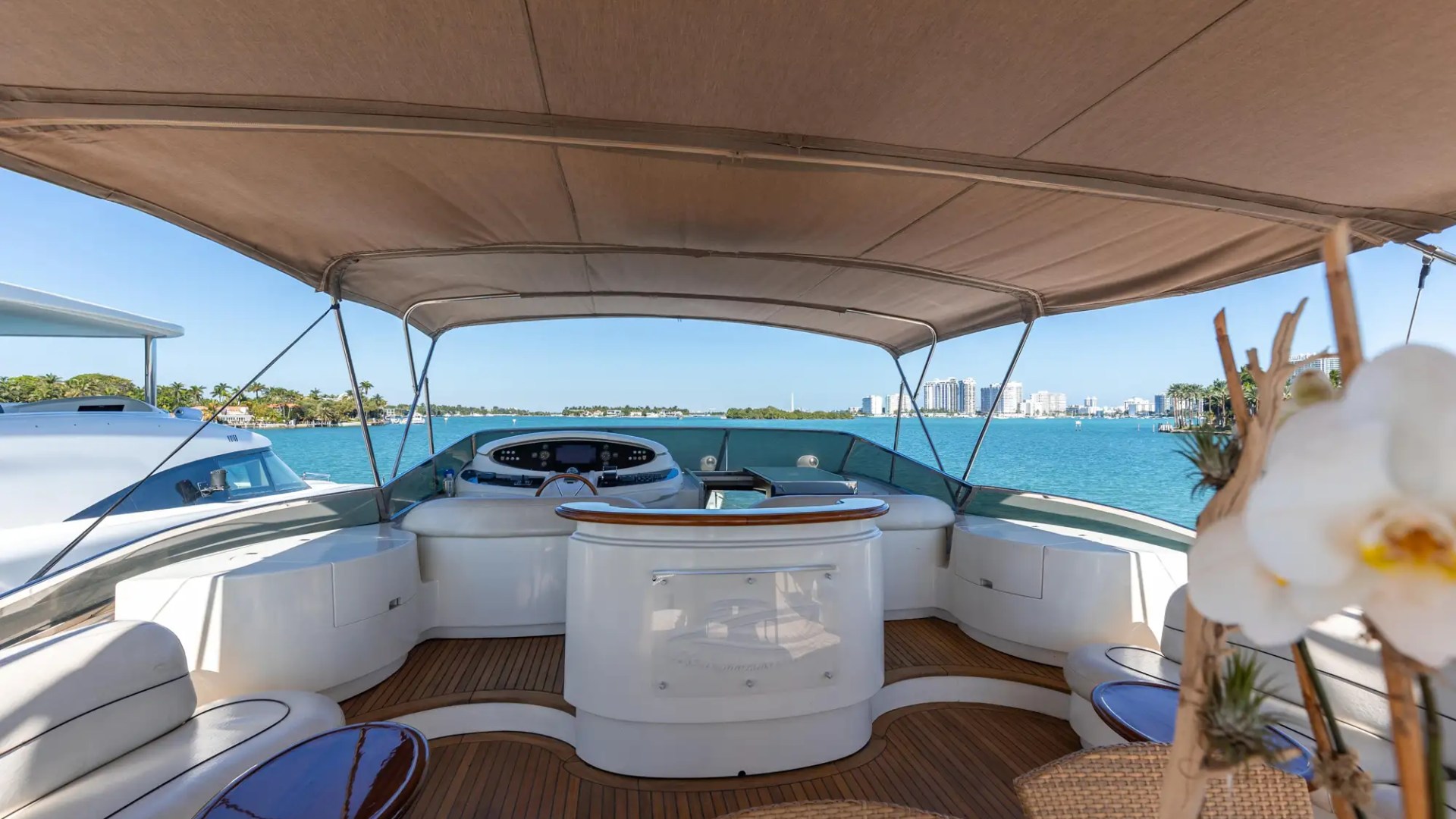 Flybridge helm on 100′ Azimut Miami
