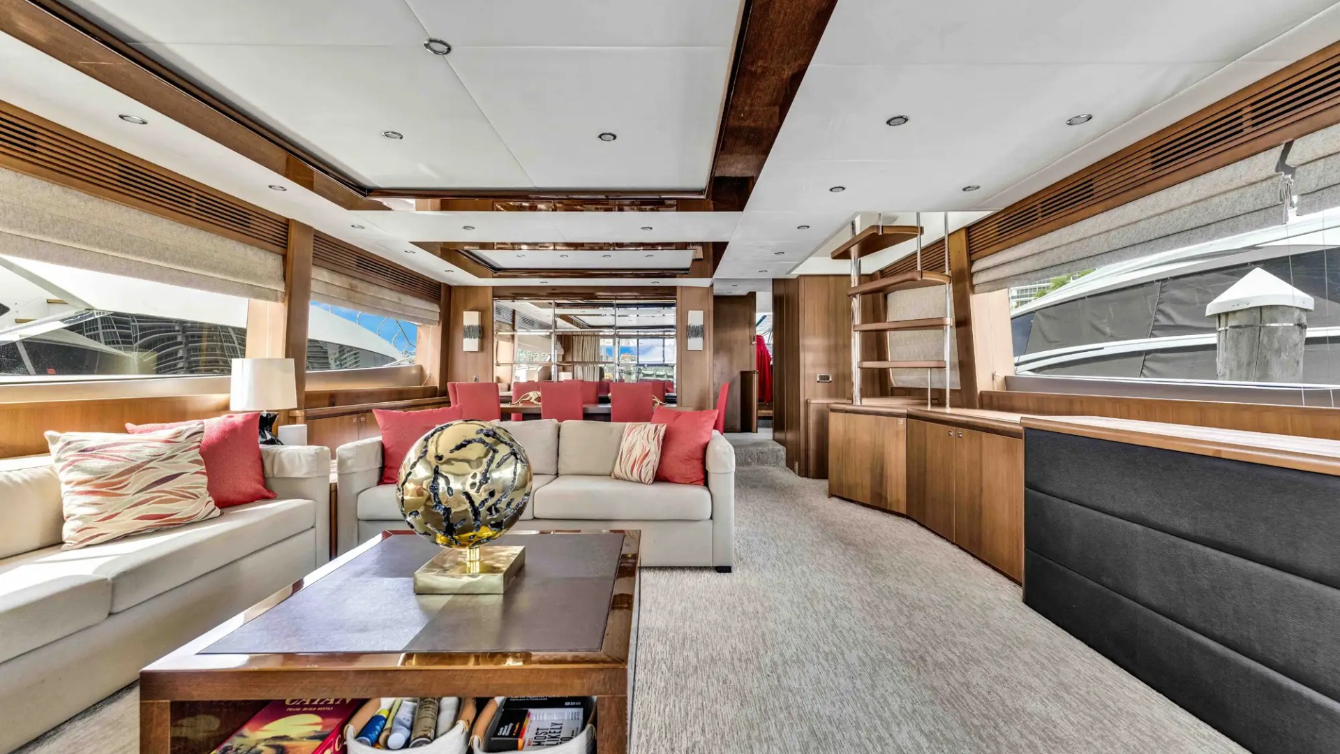 88' Princess yacht charter main salon interior Miami Beach