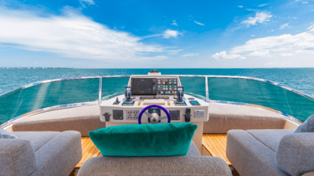 Flybridge helm station on 103′ Azimut Miami