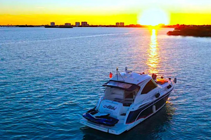 48′ Formula boat top-down view Biscayne Bay cruising