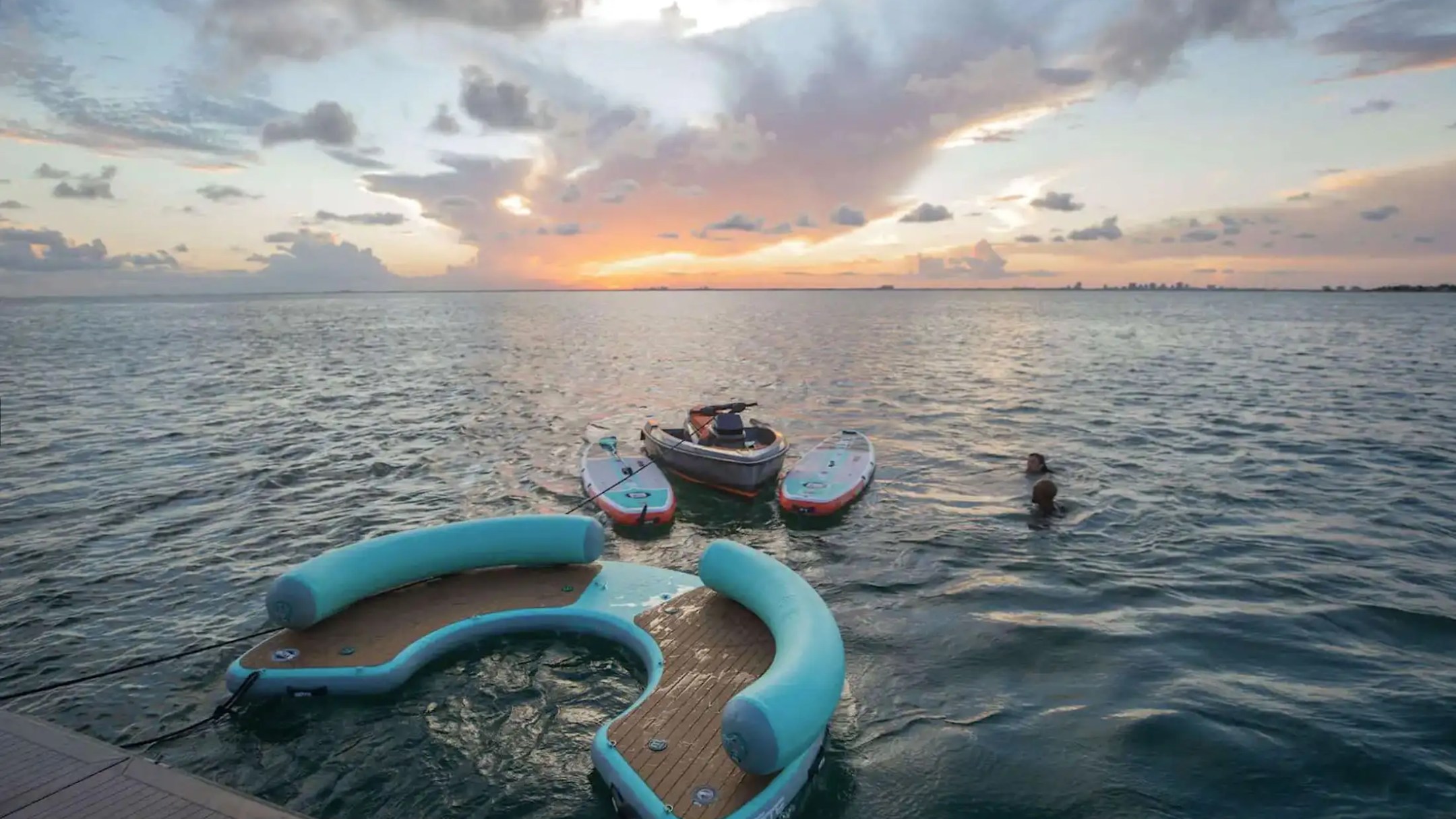 58′ Vanquish yacht anchored with water toys ready