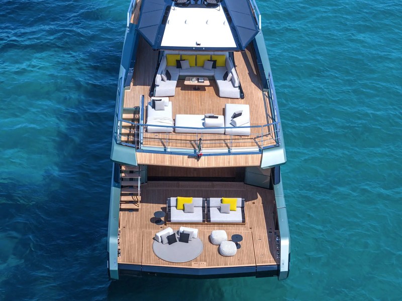 Aft deck social area on 85′ Wally Miami