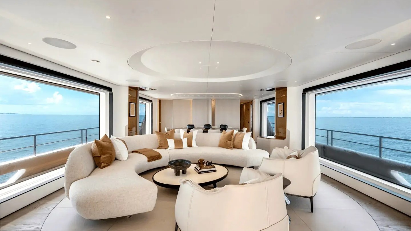 Lounge seating detail on 118′ Azimut Miami
