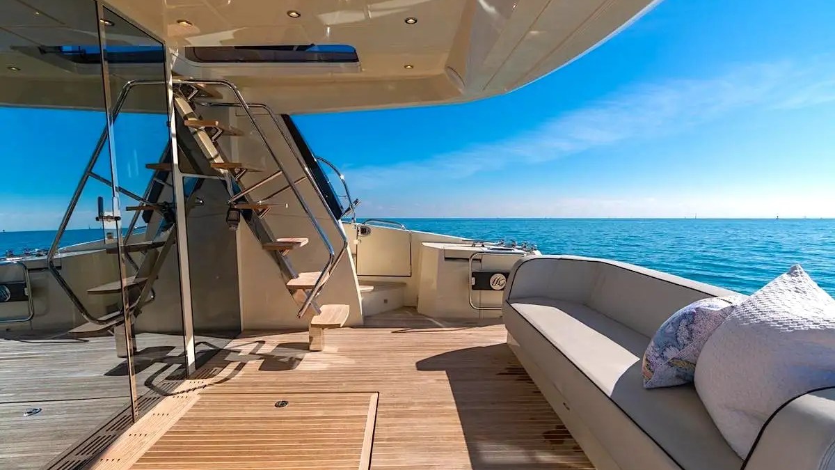 62′ Beneteau yacht docked stern view